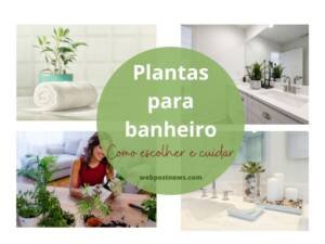 imagens de banheiro com plantas, ao centro um circulo verde com o titulo do post