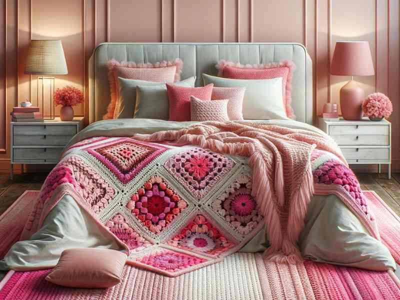 Colcha de Crochê Rosa com Pink