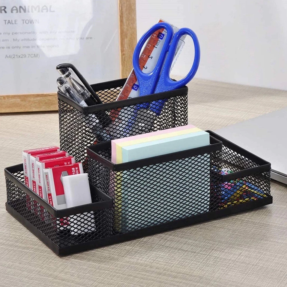 Organizadores de mesa para cabos, canetas e documentos, mantêm o home office limpo e prático.